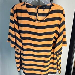 Who What Wear Black and Orange Striped Short Sleeve Blouse